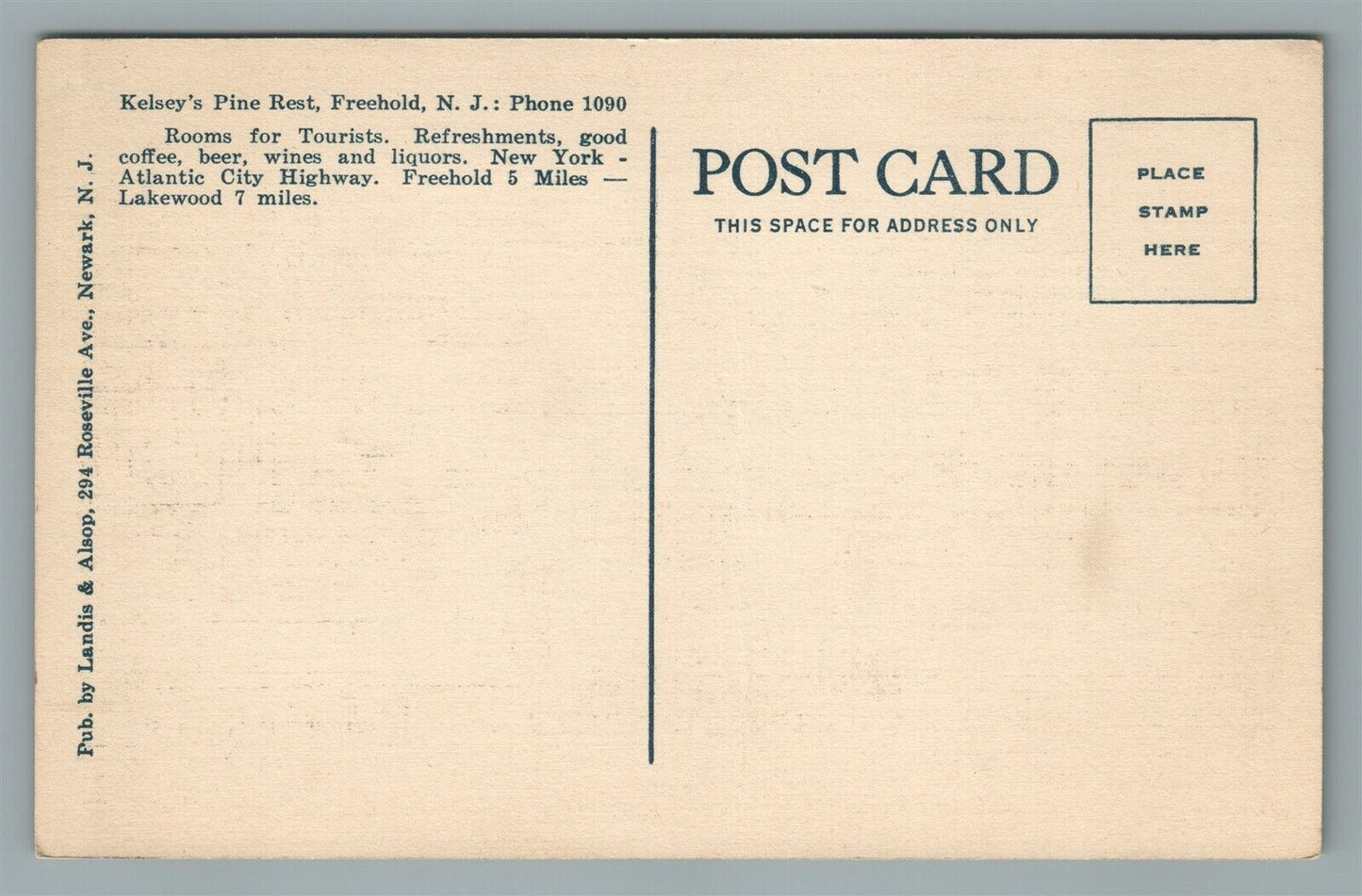 FREEHOLD NJ KELSEY'S PINE REST STATE HIGHWAY No. 4 VINTAGE POSTCARD