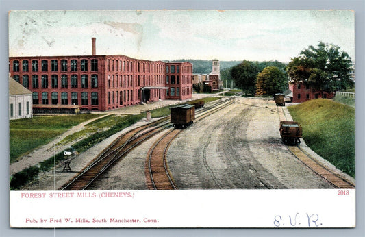 SOUTH MANCHESTER CT FOREST STREET MILLS CHENEYS ANTIQUE POSTCARD train railroad