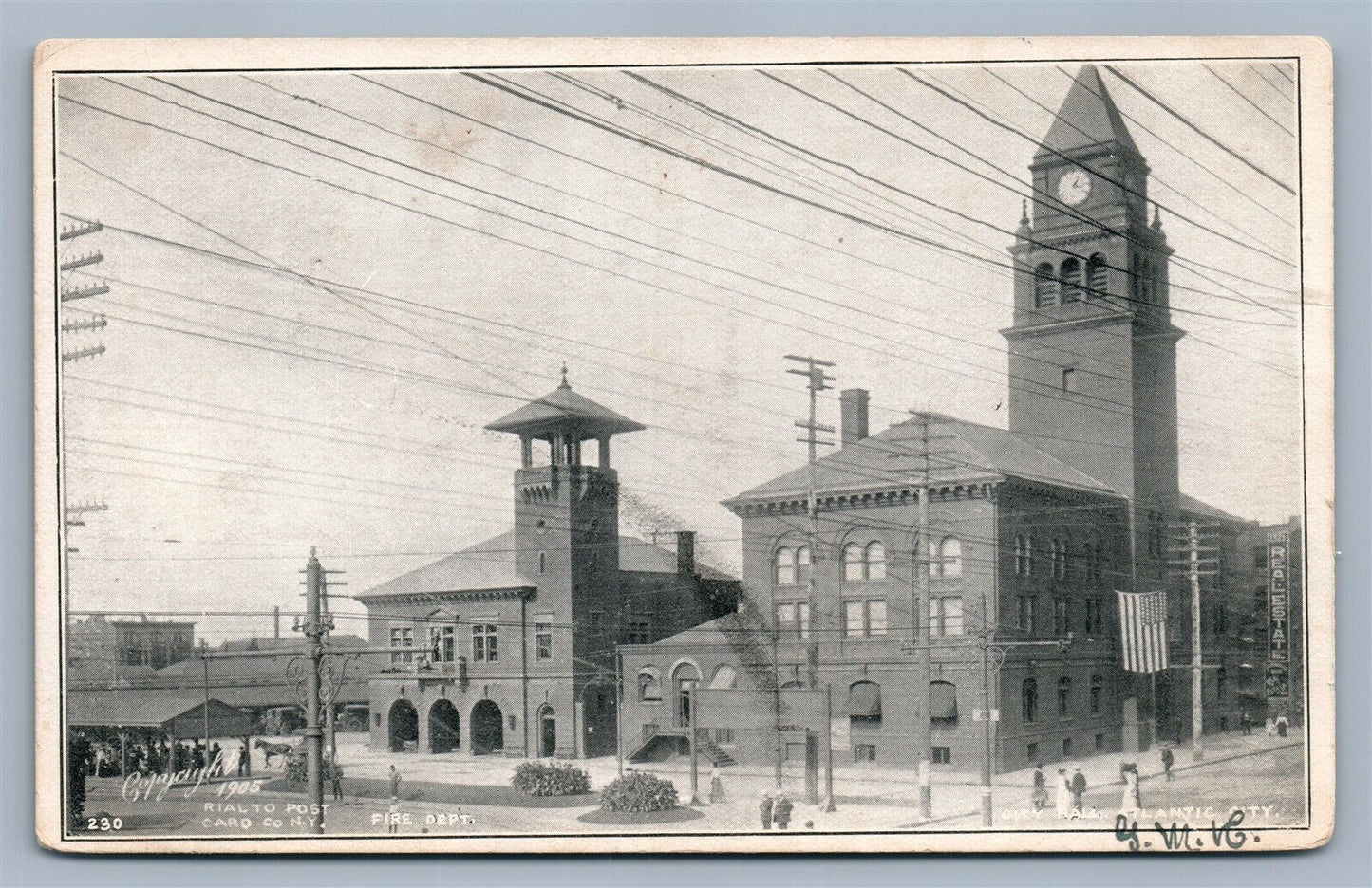 ATLANTIC CITY NJ FIRE DEPARTMENT AVENUE ANTIQUE POSTCARD