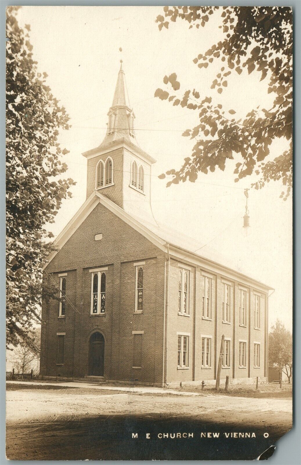 NEW VIENNA OH M.E. CHURCH ANTIQUE REAL PHOTO POSTCARD RPPC