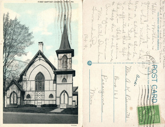 TROY PA FIRST BAPTIST CHURCH 1945 VINTAGE POSTCARD