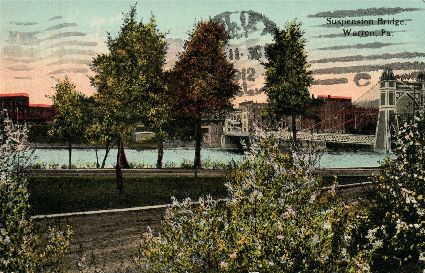WARREN PA SUSPENSION BRIDGE 1912 ANTIQUE POSTCARD