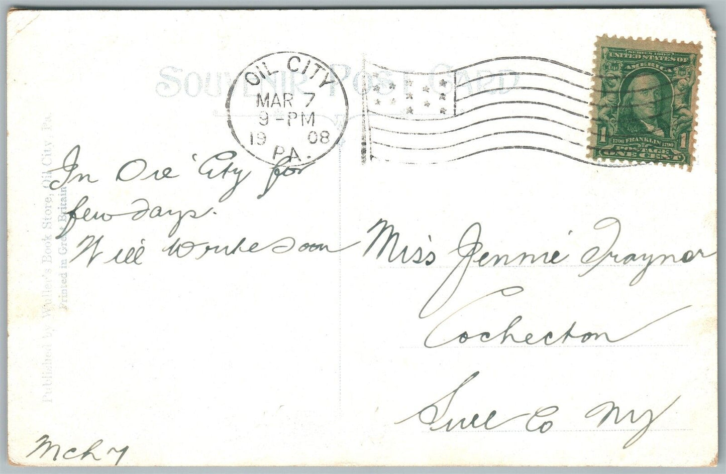 OIL CITY PA CENTER STREET 1908 ANTIQUE POSTCARD