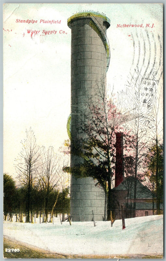 NETHERWOOD NJ STANDPIPE PLAINFIELD WATER SUPPLY CO. 1908 ANTIQUE POSTCARD