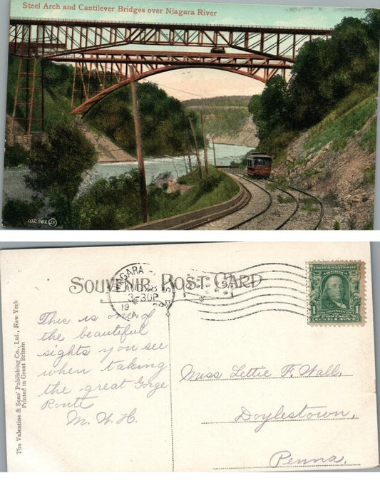 ANTIQUE POSTCARD - STEEL ARCH & CANTILEVER BRIDGES NIAGARA FALLS N.Y. railroad