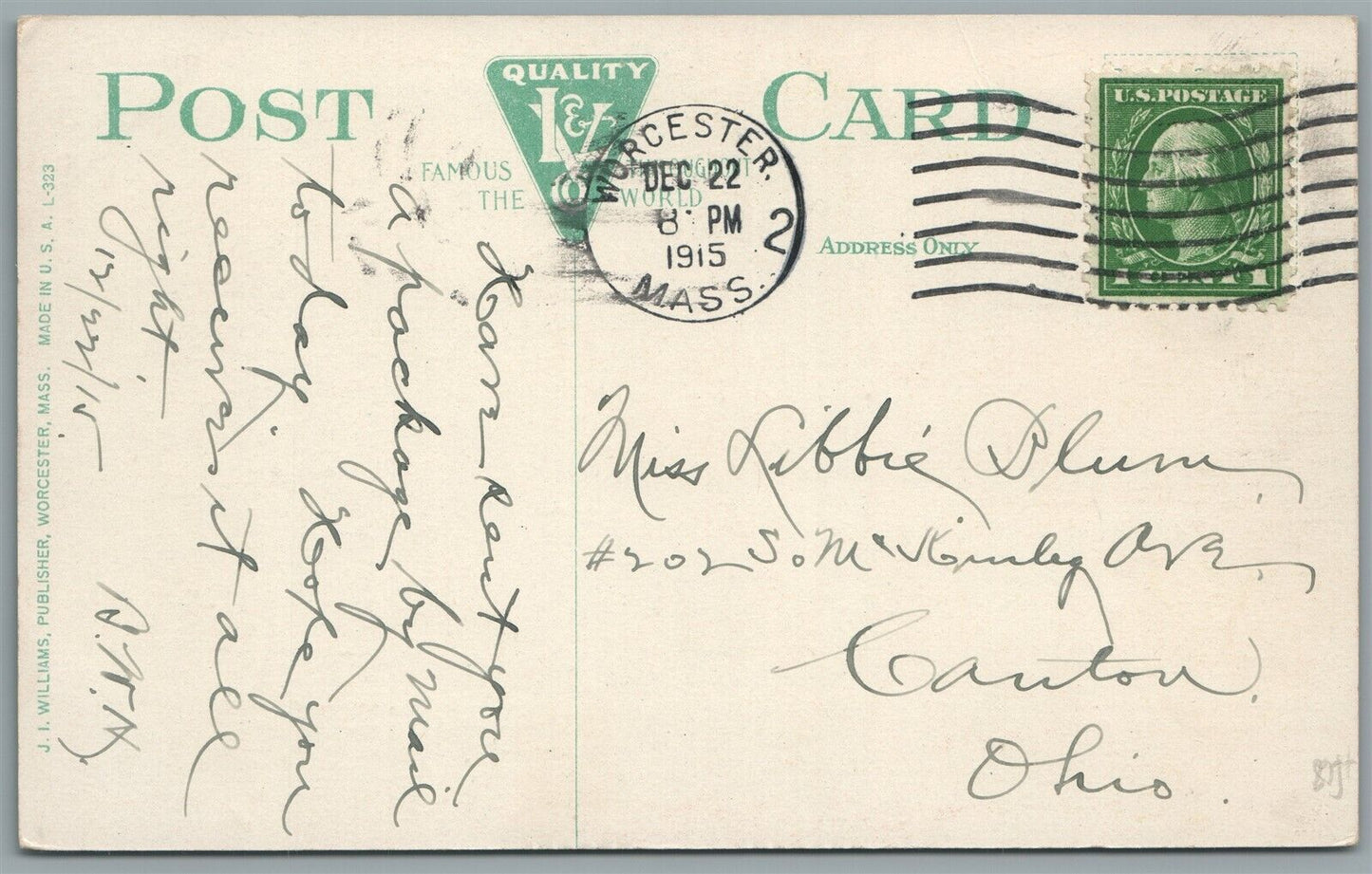 WORCESTER MA MAIN STREET ANTIQUE POSTCARD