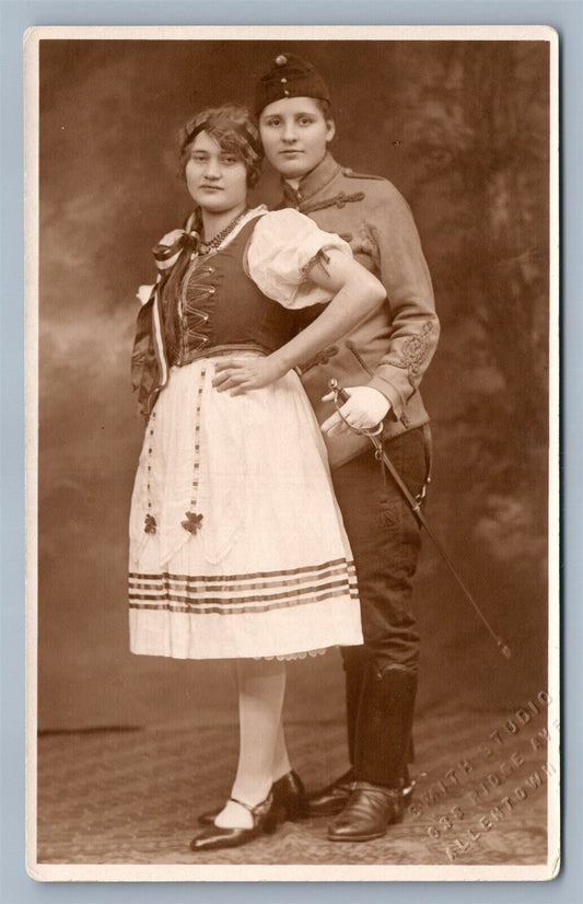 ALLENTOWN PA 2 GIRLS UNIFORM SISTERS? ANTIQUE REAL PHOTO POSTCARD RPPC