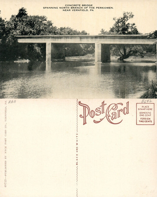 VERNFIELD PA CONCRETE BRIDGE  ANTIQUE POSTCARD