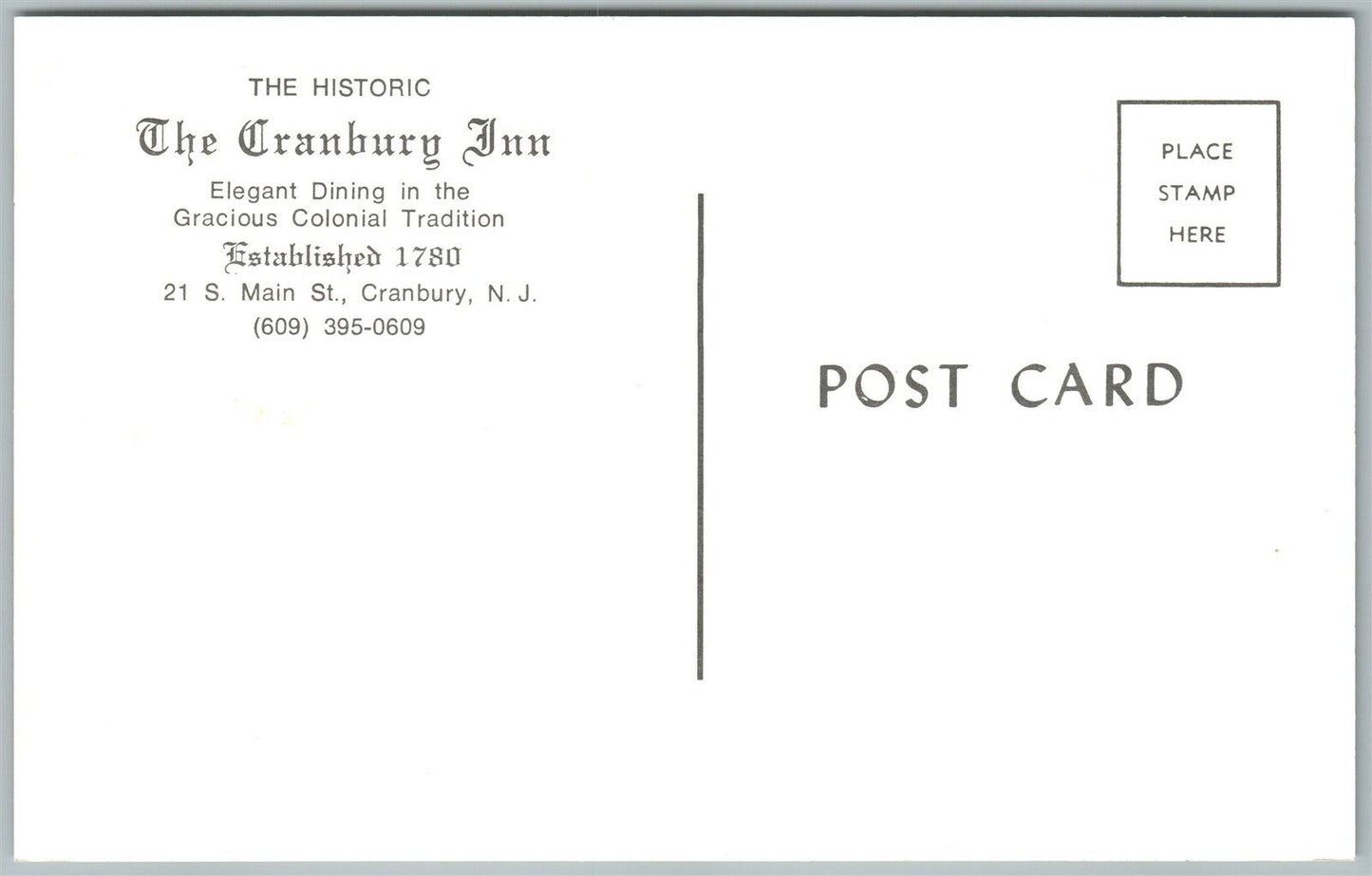 CRANBURY INN NJ MAIN STREET VINTAGE POSTCARD