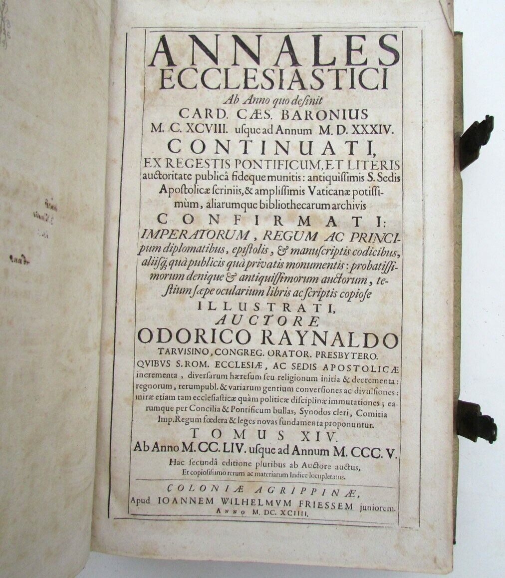 1694 BLIND-STAMPED PIGSKIN OVER WOODEN BOARDS FOLIO ANNALES ECCLESIASTICI