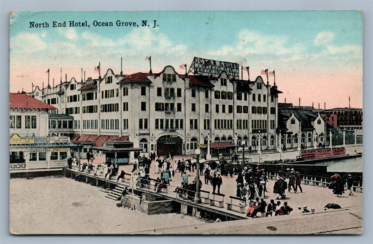 OCEAN GROVE NJ NORTH END HOTEL 1918 ANTIQUE POSTCARD