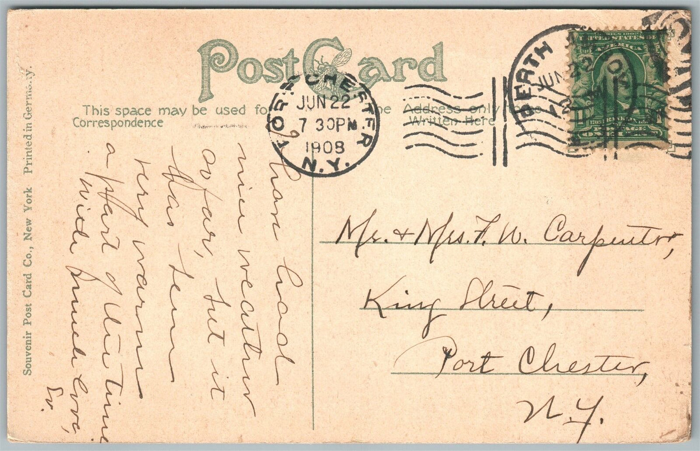 PERTH AMBOY NJ HIGH STREET 1908 ANTIQUE POSTCARD