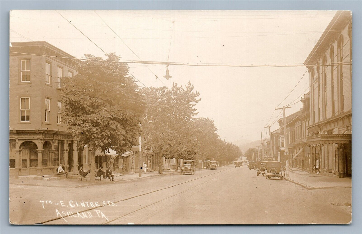 ASHLAND PA 7th.- E. CENTRE STS. OLD CARS ANTIQUE REAL PHOTO POSTCARD RPPC