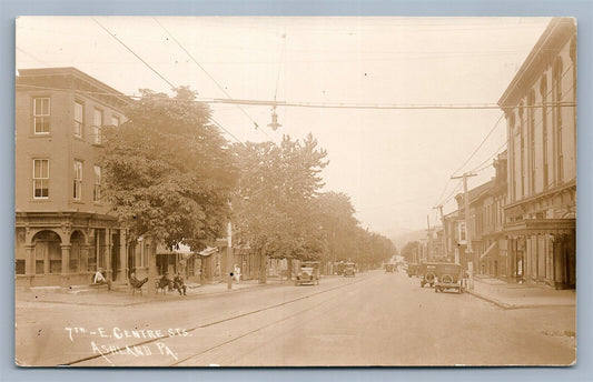 ASHLAND PA 7th.- E. CENTRE STS. OLD CARS ANTIQUE REAL PHOTO POSTCARD RPPC