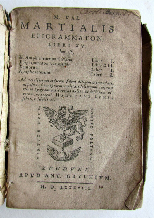 1588 MARTIAL EPIGRAMS POETRY ANTIQUE VELLUM BOUND RARE 16th century