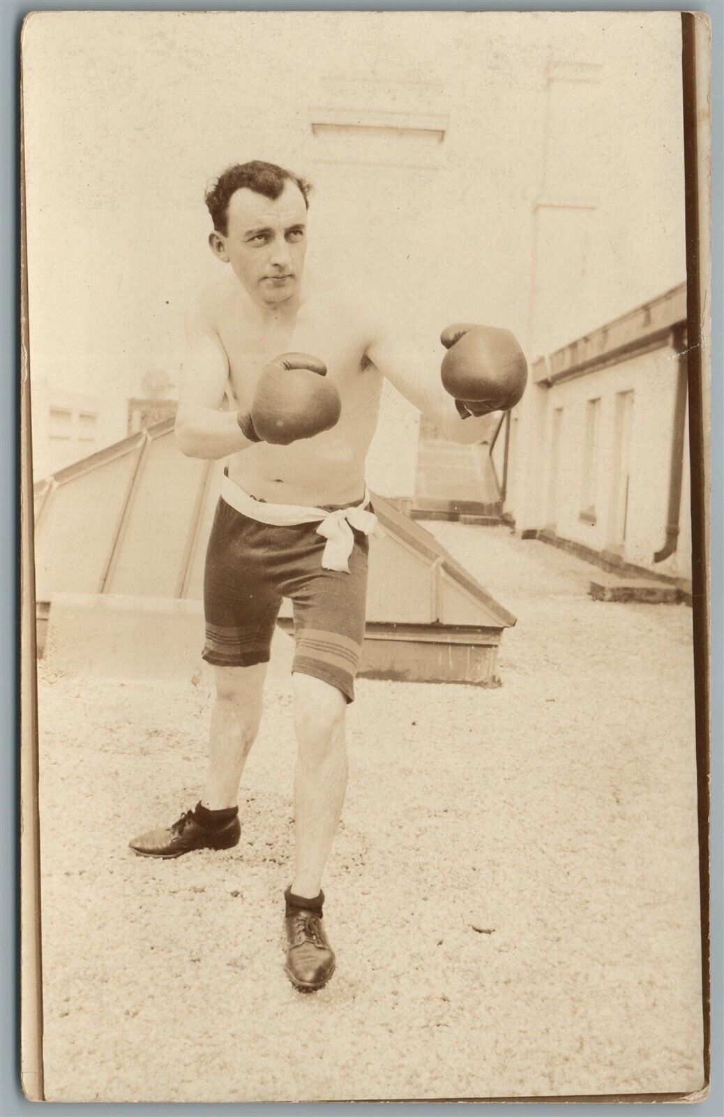 BOXER POSING ANTIQUE REAL PHOTO POSTCARD RPPC