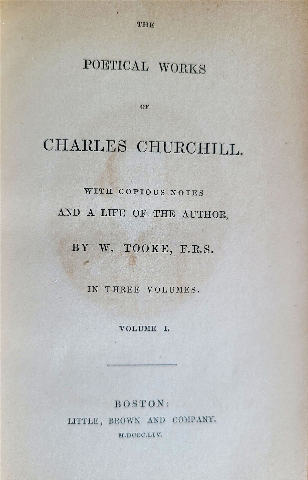 1854 ALDINE PRESS POETICAL WORKS of CHARLES CHURCHILL antique 3 VOLUMES