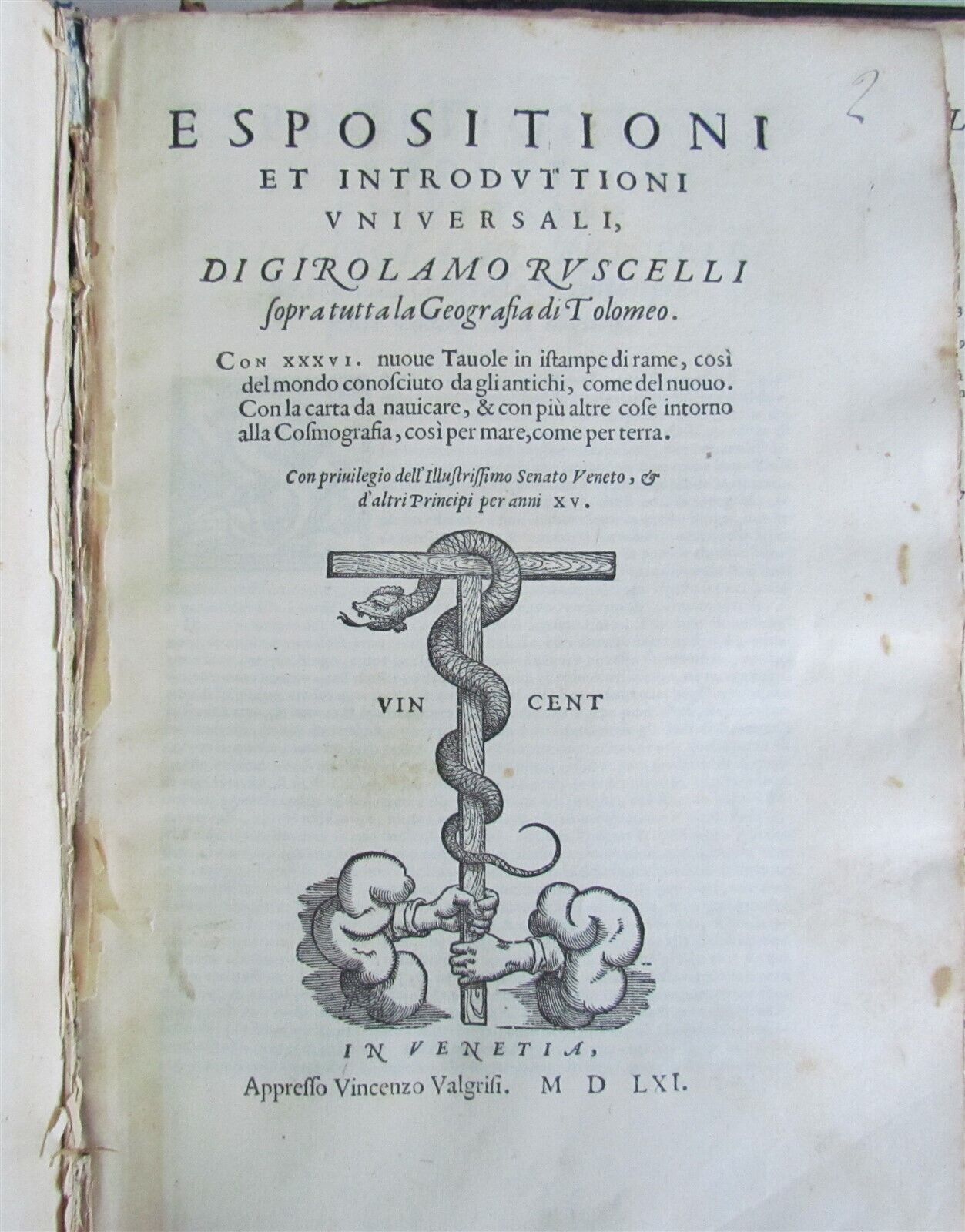 1561 LA GEOGRAFIA DI CLAUDIO TOLOMEO ALESSANDRINO by Girolamo Ruscelli ANTIQUE