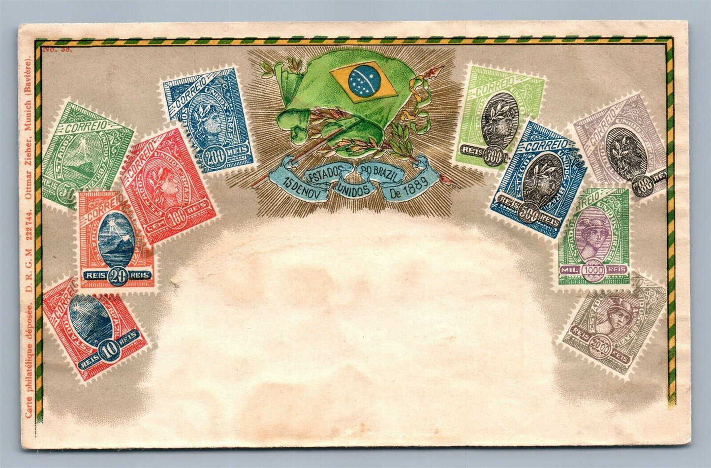 BRAZILIAN STAMPS ANTIQUE POSTCARD BRAZIL