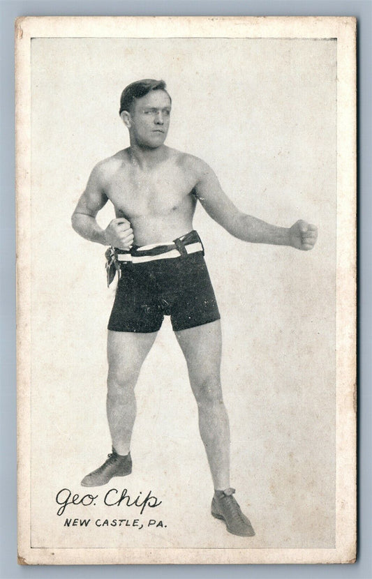 NEW CASTLE PA GEO CHIP BOXING CHAMPION BOXER ANTIQUE POSTCARD