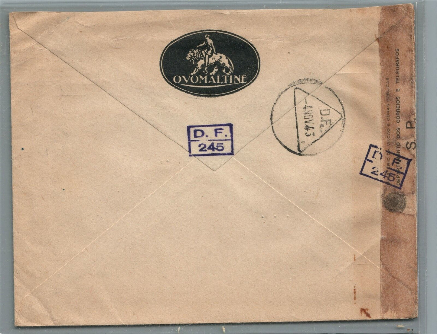 BRAZIL to NY USA 1943 CENSORED VINTAGE COVER w/ STAMP aberta pela censura