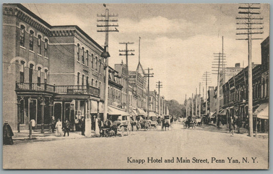 PENN YAN NY KNAPP HOTEL & MAIN STREET ANTIQUE POSTCARD