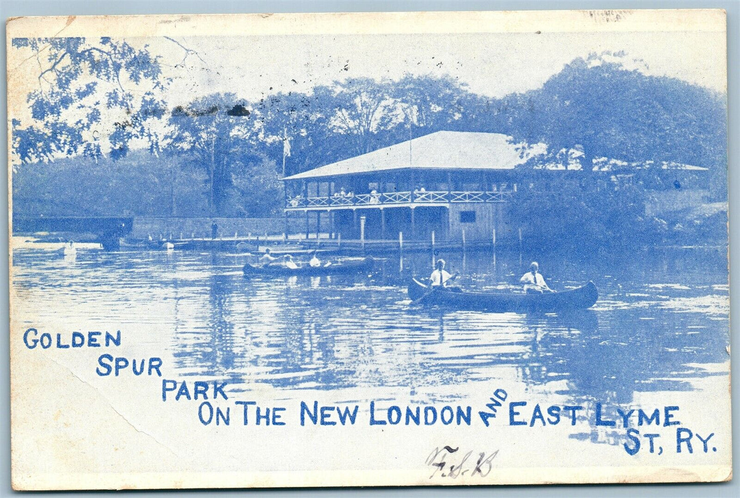 GOLDEN SPUR PARK on NEW LONDON EAST LYME ST. RAILWAY CT 1907 ANTIQUE POSTCARD