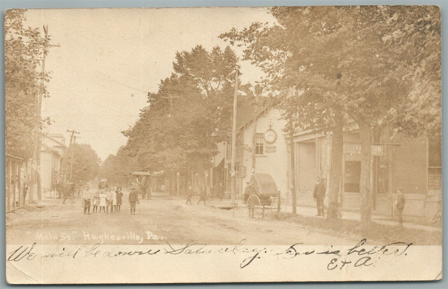 HUGHESVILLE PA MAIN SO. ANTIQUE REAL PHOTO POSTCARD RPPC