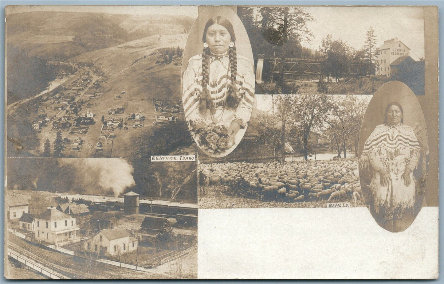 AMERICAN INDIAN KENDRICK IDAHO VIEWS 1909 ANTIQUE REAL PHOTO POSTCARD RPPC