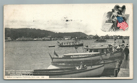 HIGHLANDS BEACH NJ YACHTING ANTIQUE POSTCARD by ARTHUR LIVINGSTON