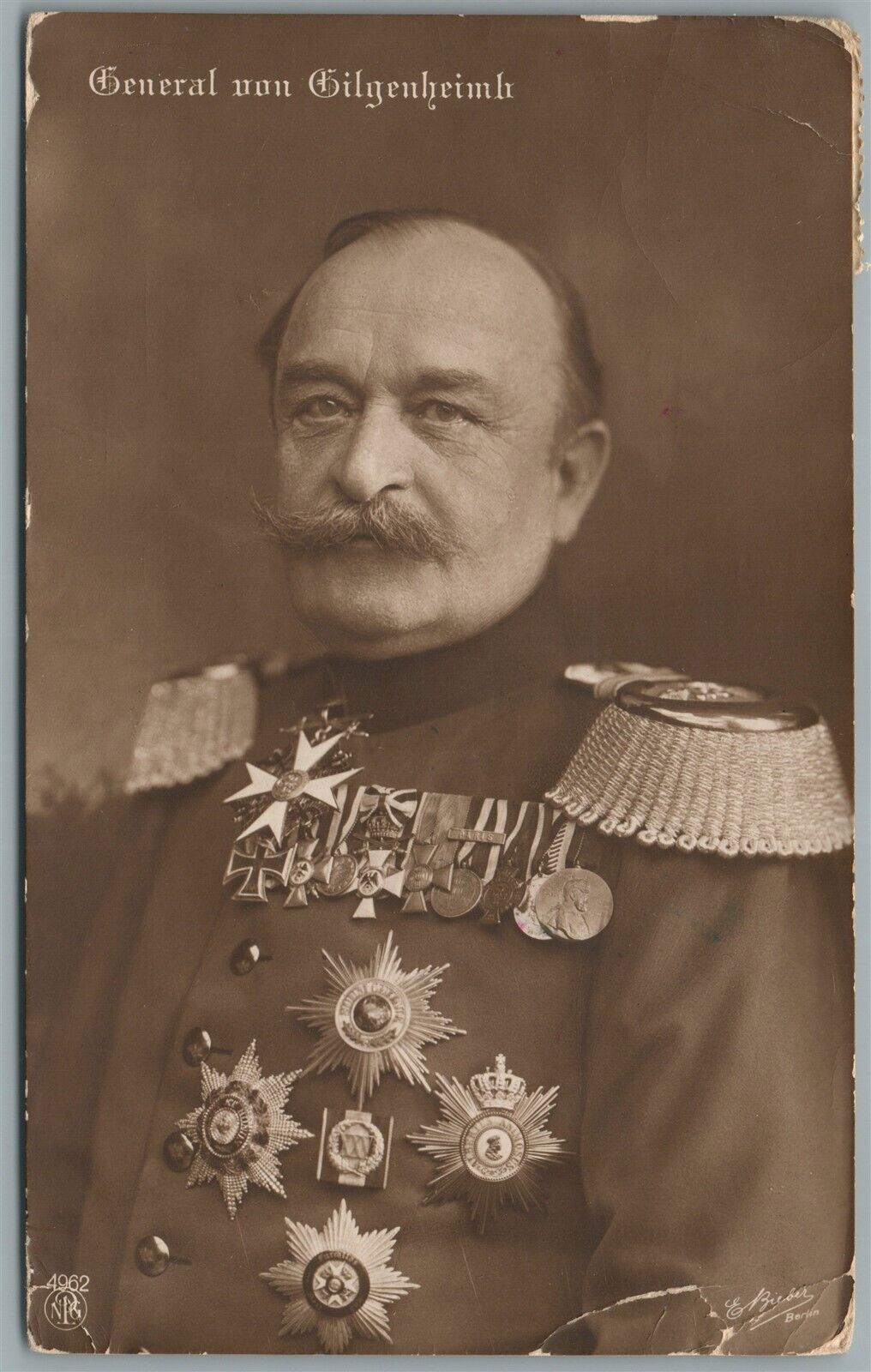 GERMAN GENERAL LEOPOLD GILGENHEIMB ANTIQUE REAL PHOTO POSTCARD RPPC