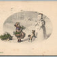 DOG w/ SNOWMAN CHRISTMAS NEW YEAR ANTIQUE POSTCARD