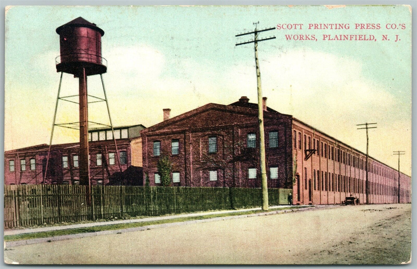 PLAINFIELD NJ SCOTT PRINTING PRESS CO'S WORKS 1908 ANTIQUE POSTCARD