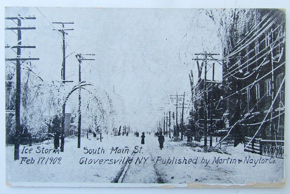 VINTAGE POSTCARD 1909 ICE STORM SOUTH MAIN STREET GLOVERSVILLE NY NEW YORK