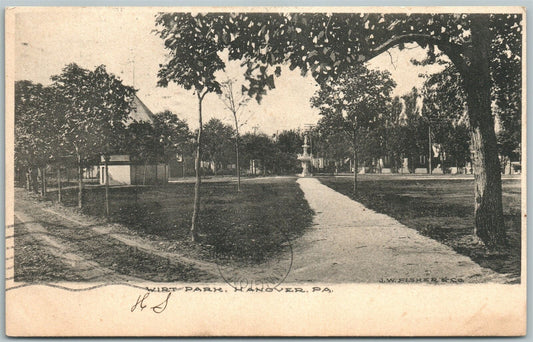 HANOVER PA WIRT PARK 1906 UNDIVIDED ANTIQUE POSTCARD