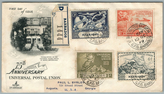 BARBADOS to GEORGIA USA FIRST DAY of ISSUE 1949 VINTAGE COVER w/ STAMPS