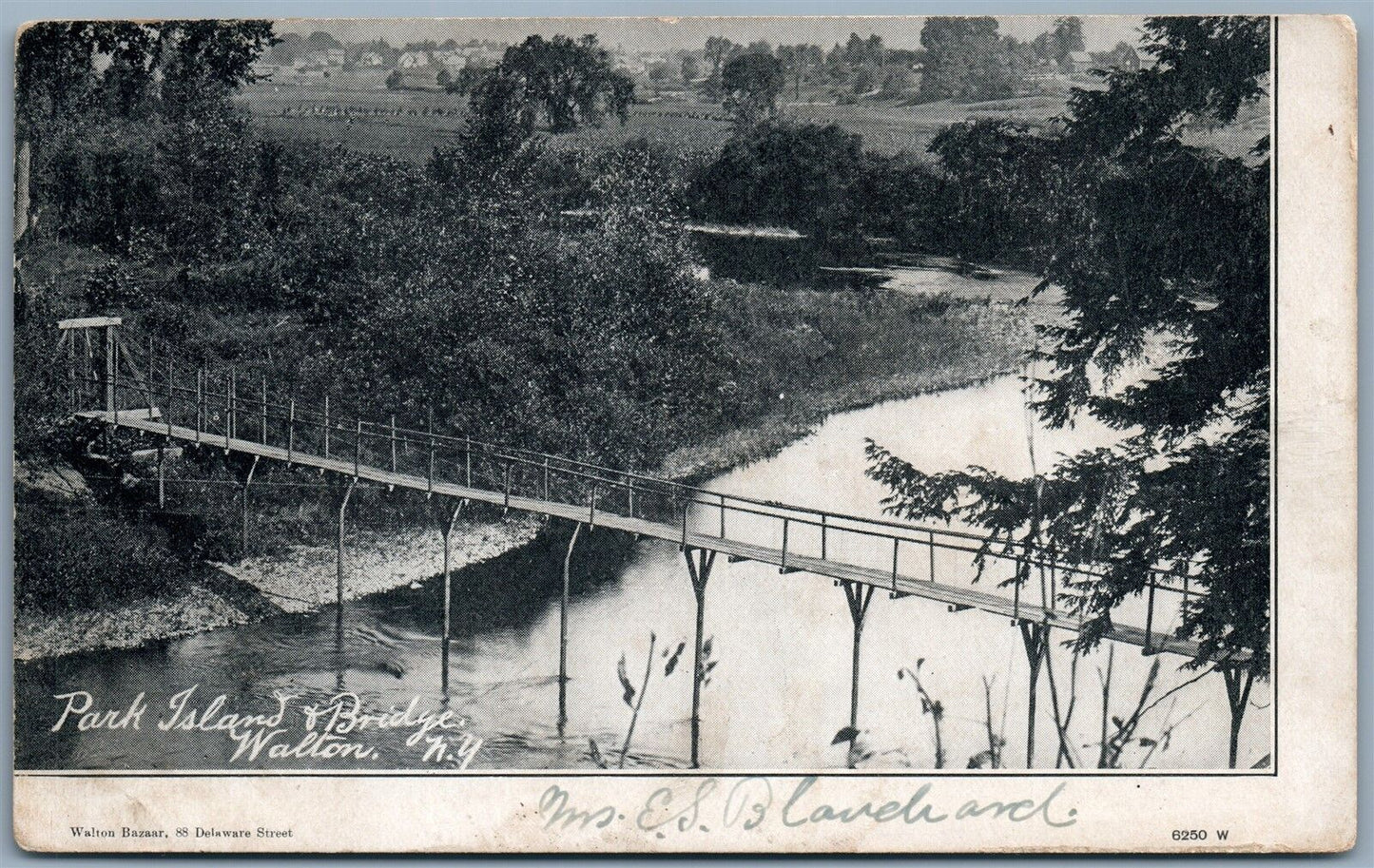 WALTON NY PARK ISLAND & BRIDGE UNDIVIDED ANTIQUE POSTCARD