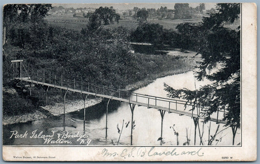 WALTON NY PARK ISLAND & BRIDGE UNDIVIDED ANTIQUE POSTCARD