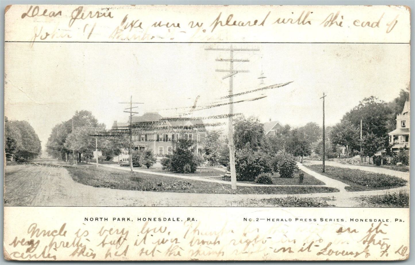 HONESDALE PA WAYNE COUNTY NORTH PARK 1906 UNDIVIDED ANTIQUE POSTCARD