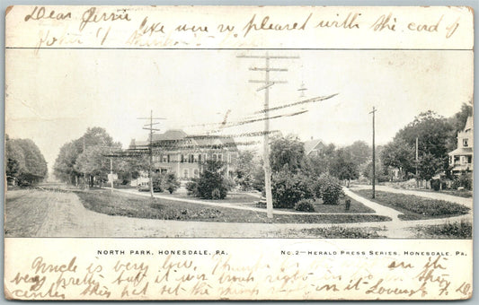 HONESDALE PA WAYNE COUNTY NORTH PARK 1906 UNDIVIDED ANTIQUE POSTCARD