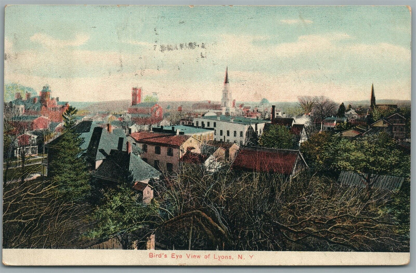 LYONS NY BIRDS EYE VIEW ANTIQUE POSTCARD