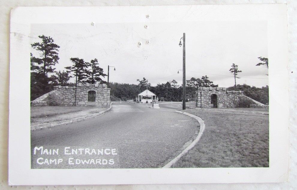 VINTAGE 1950 POSTCARD MAIN ENTRANCE CAMP EDWARDS MA