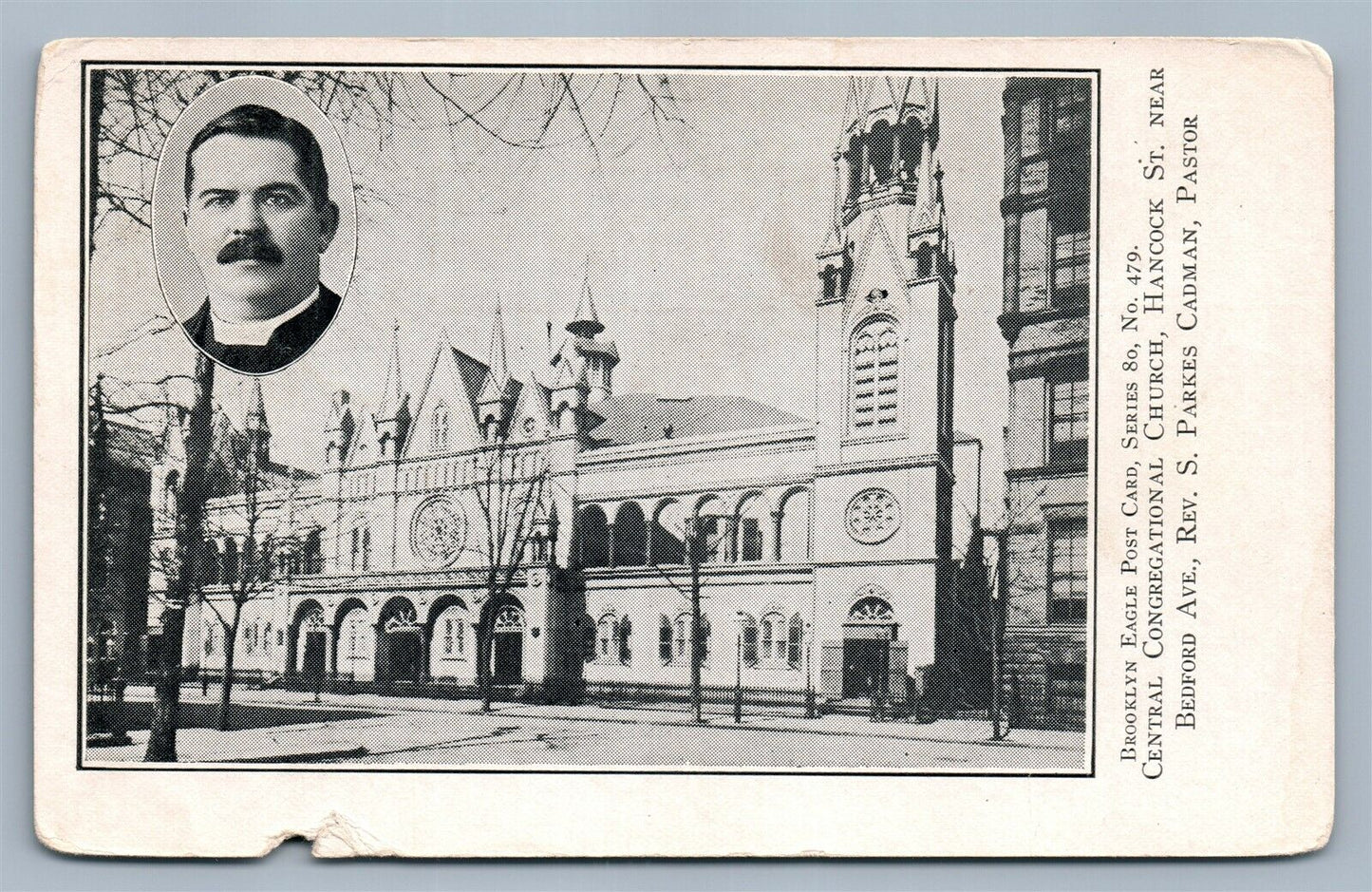 BROOKLYN NY BEDFORD AVENUE CENTRAL CONGREGATIONAL CHURCH ANTIQUE POSTCARD
