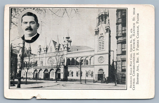 BROOKLYN NY BEDFORD AVENUE CENTRAL CONGREGATIONAL CHURCH ANTIQUE POSTCARD