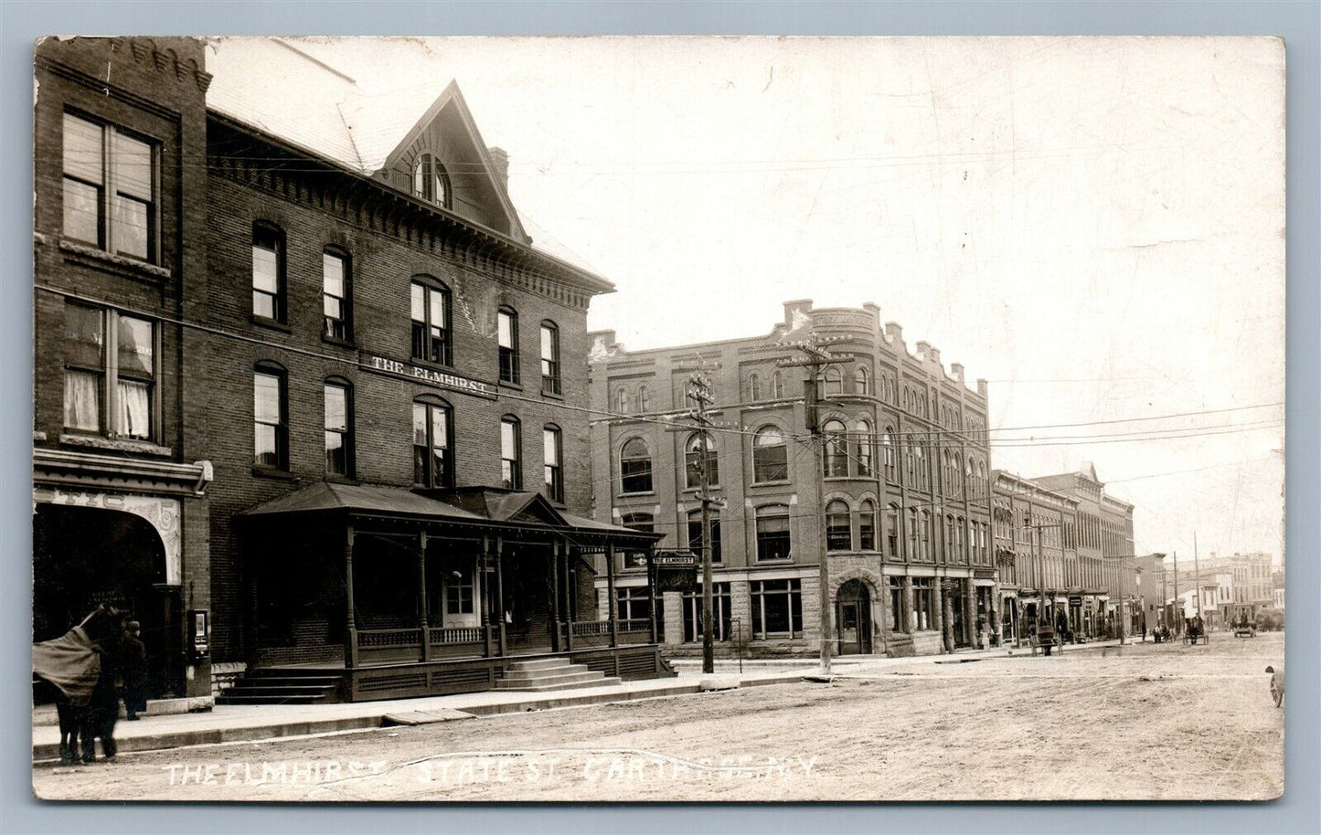 CARTHAGE NY STATE STREET ELMHIRST HOTEL ANTIQUE REAL PHOTO POSTCARD RPPC