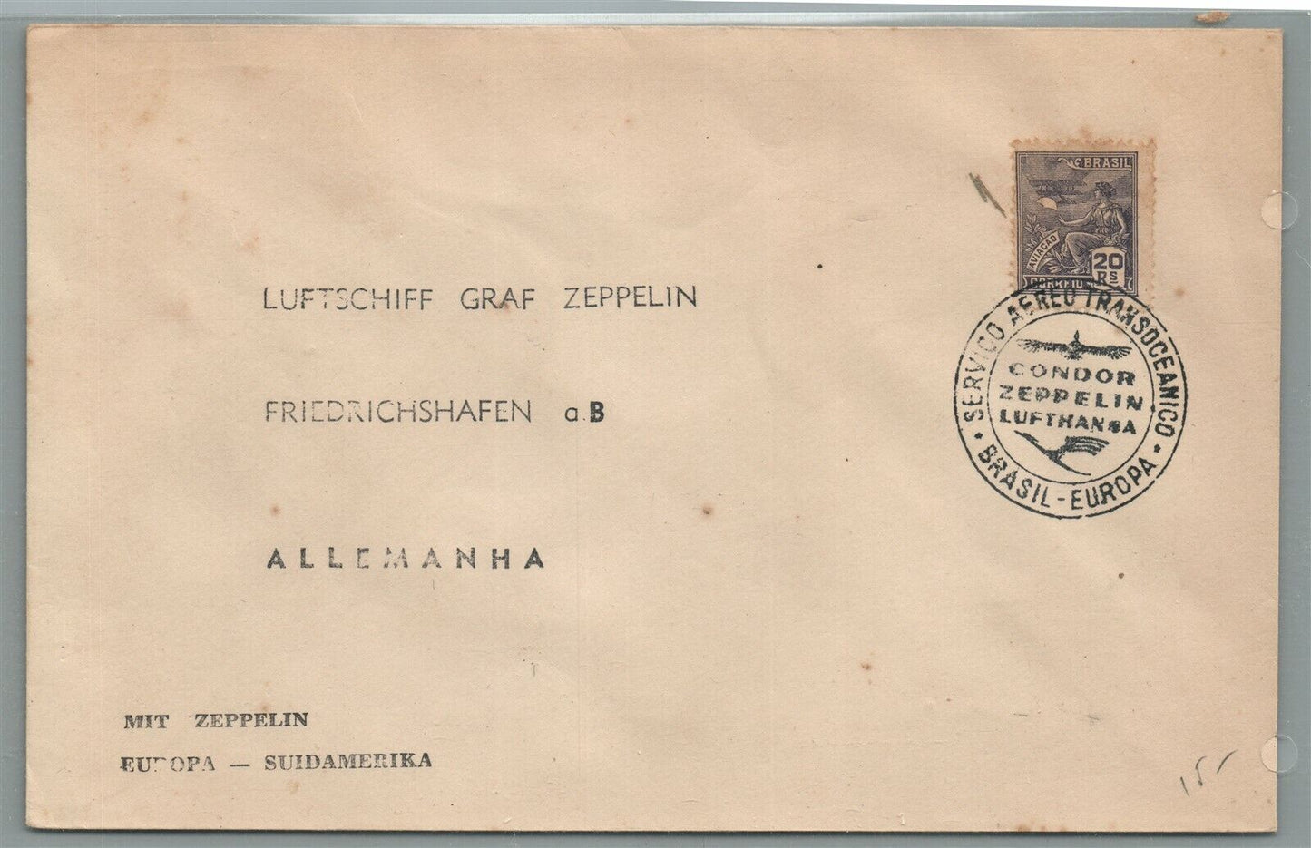 GRAF ZEPPELIN BRAZIL EUROPA VINTAGE COVER CONDOR ZEPPELIN LUFTHANSA CANCEL