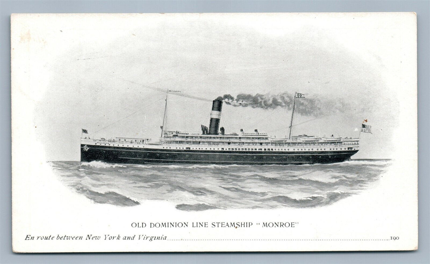 OLD DOMINION LINE STEAMSHIP MONROE PRIVATE MAILING CARD ANTIQUE POSTCARD