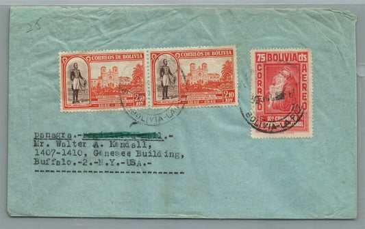 BOLIVIA to BUFFALO USA VINTAGE 1940s COVER w/ STAMPS