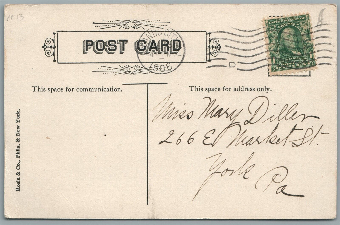 ATLANTIC CITY NJ VIRGINIA AVENUE LOOKING NORTH ANTIQUE POSTCARD