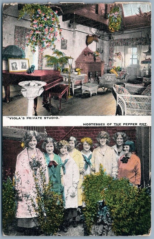 GREENWICH VILLAGE NEW YORK NY PEPPER POT VIOLA'S PRIVATE STUDIO ANTIQUE POSTCARD